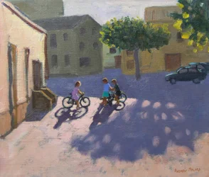Trois enfants avec des vélos, Espagne